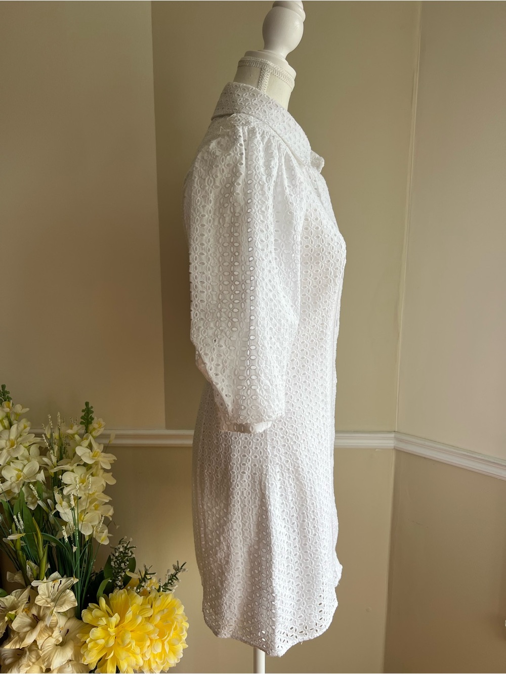 Dynamite White Eyelet Button-Down Shirt Dress - Picture 2 of 3